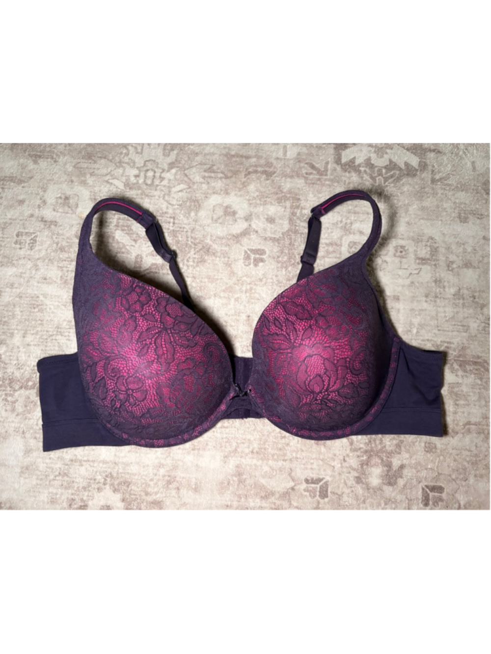 Cacique 46C Boost Plunge Bra Purple Pink Lace